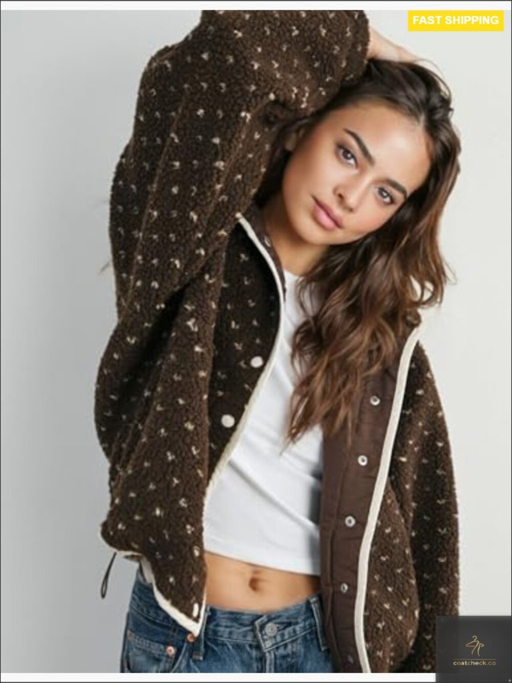 Women's Fleece Jacket Button Down Lapel Collar Sherpa Long Sleeve Quilted - Picture 6 of 7